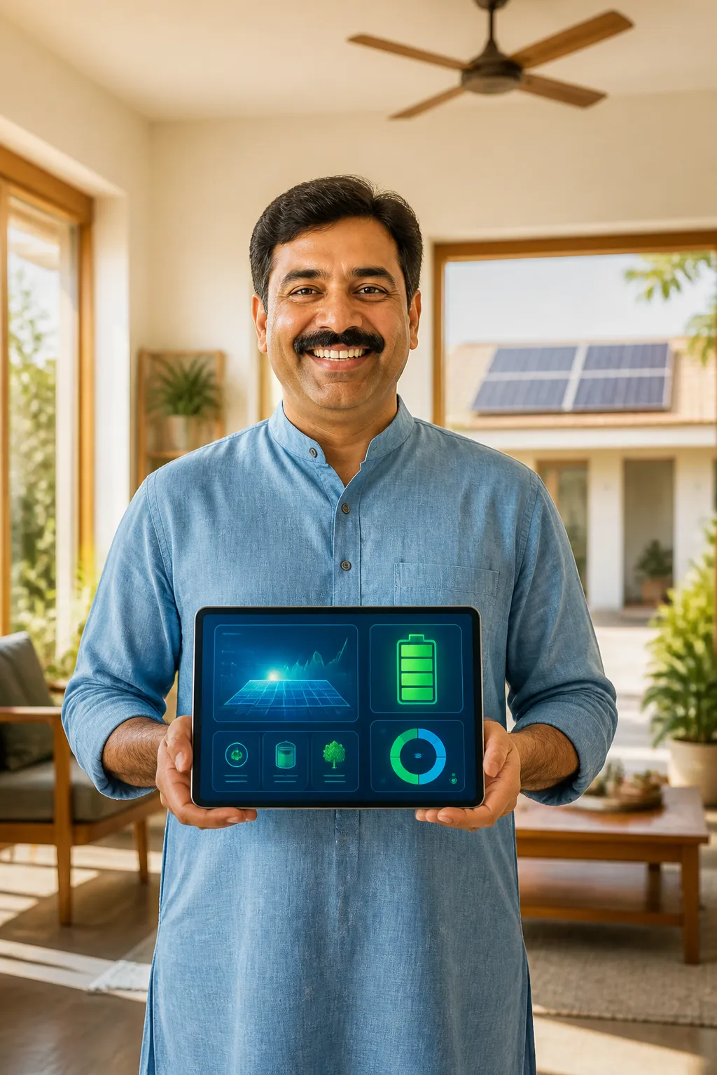 AI energy management dashboard showing real-time solar and battery performance